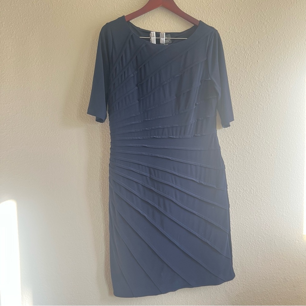 Adrianna Papell Navy Pleated Midi Dress